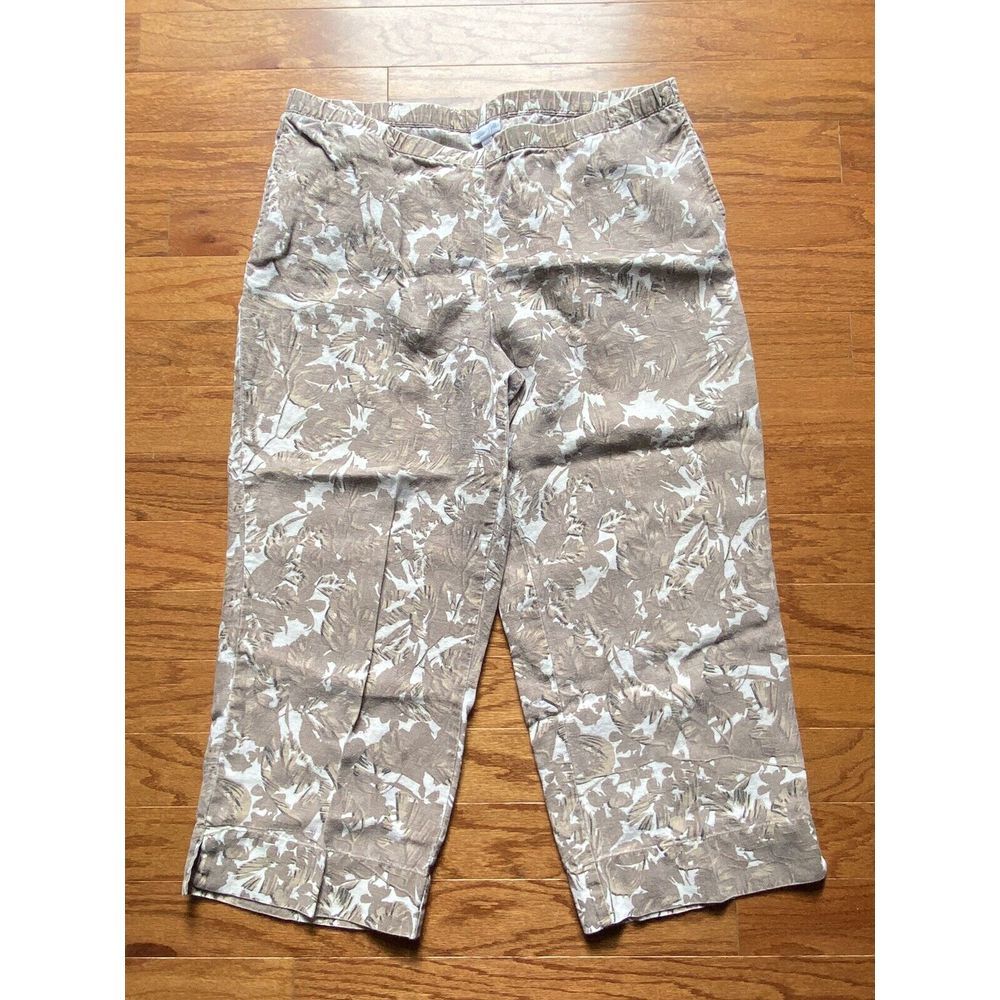 J Jill Brown White Leaf Pattern 100%‎ Linen Pants